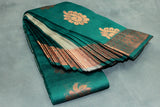 Dark Green Silk Cotton Saree with Zari Floral Border and Blouse Piece | Traditional Ethnic Wear