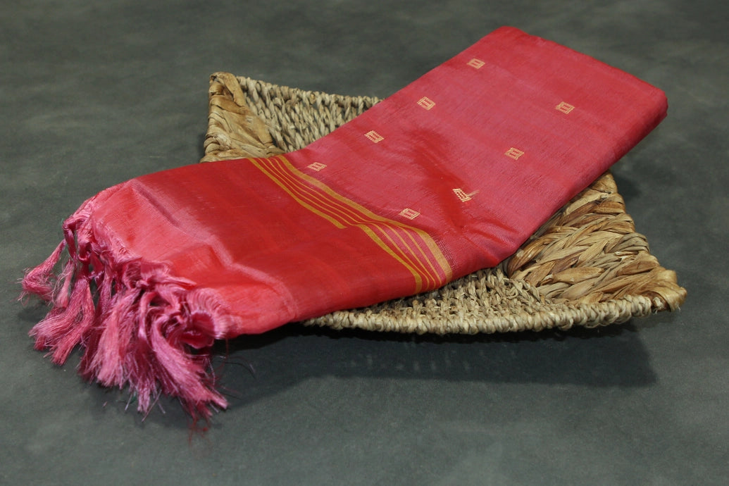 Reddish Pink Vaazhai Naar (Banana Pith) Handloom Borderless Saree with Small Butta