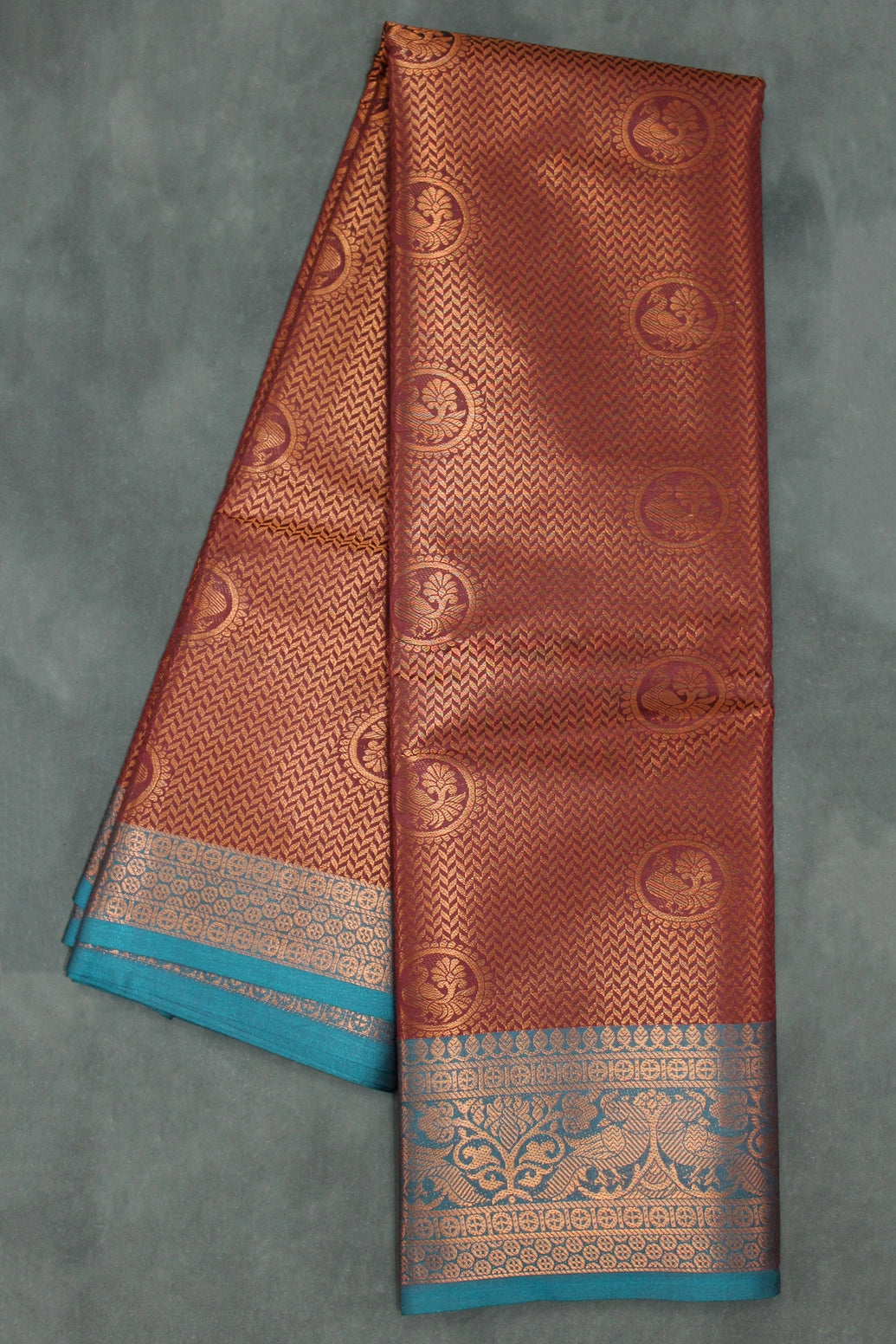 Maroon Bridal Kanjivaram Pattu Saree with Full Body Zari Work and Traditional Border