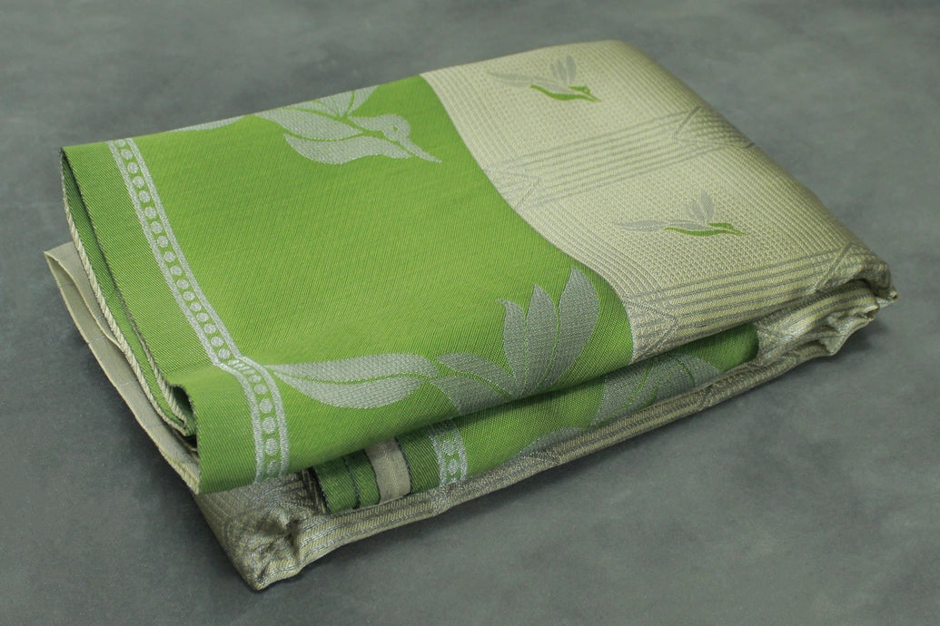 Beige & Green Kubera Silk Pattu Saree with Zari Border and Bird Design Blouse