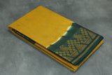 Mustard Sungudi Cotton Saree with Dark Green Gold Zari Border and Vaira Oosi Design Saree JCS Fashions