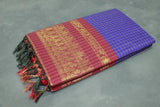 Violet Kalyani Cotton Saree with Zari Checked & Peacock Border and Blouse