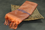 Peach Orange Vaazhai Naar (Banana Pith) Saree with Blue Pallu and Small Butta Motifs - Borderless Traditional Weave