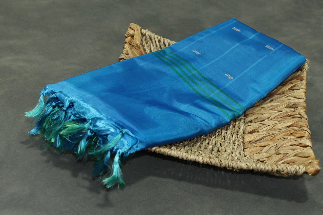 Blue Vaazhai Naar (Banana Pith) Borderless Saree with Small Butta