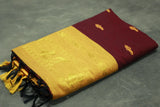 Maroon Kalyani Cotton Saree with Puttam Design and Zari Border and Blouse