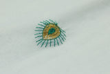White Kerala Cotton Saree with Gold Zari and Green Peacock Thread Embroidery, Lightweight Traditional Pallu, Includes Blouse Piece