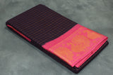 Dark Purple Sungudi Cotton Saree with Pink Peacock Gold Zari Double Border Saree JCS Fashions