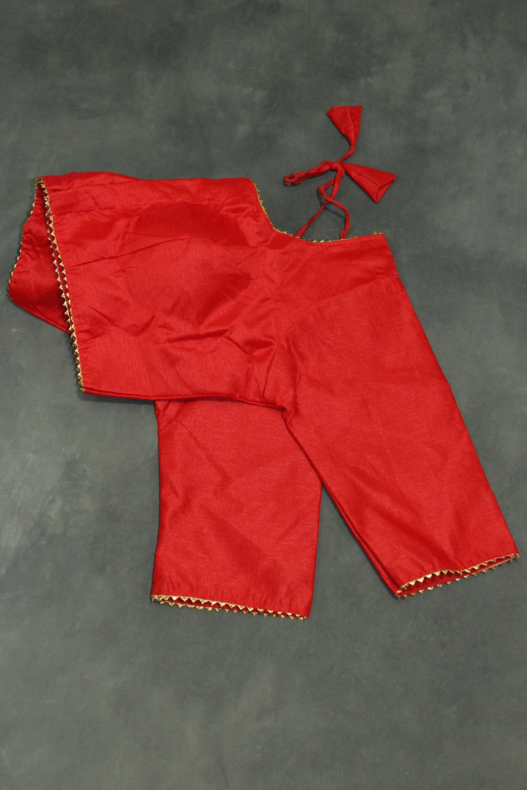 Red Raw Silk Padded Designer Blouse - Readymade Elbow Sleeve with Back Knot Blouse JCS Fashions