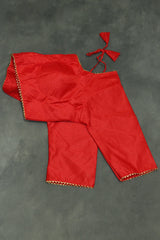 Red Raw Silk Padded Designer Blouse - Readymade Elbow Sleeve with Back Knot Blouse JCS Fashions