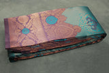 Dark Teal Kubera Pattu Silk Saree with Designer Border, Matching Blouse Piece