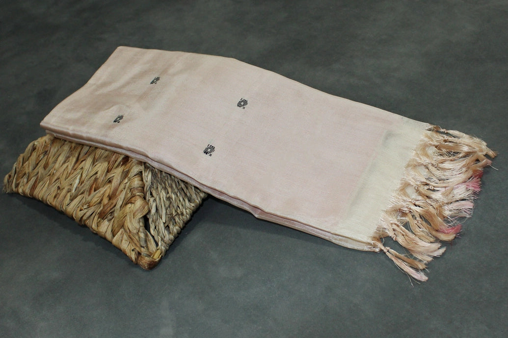 Beige Vaazhai Naar (Banana Pith) Saree with Small Butta - Borderless Traditional