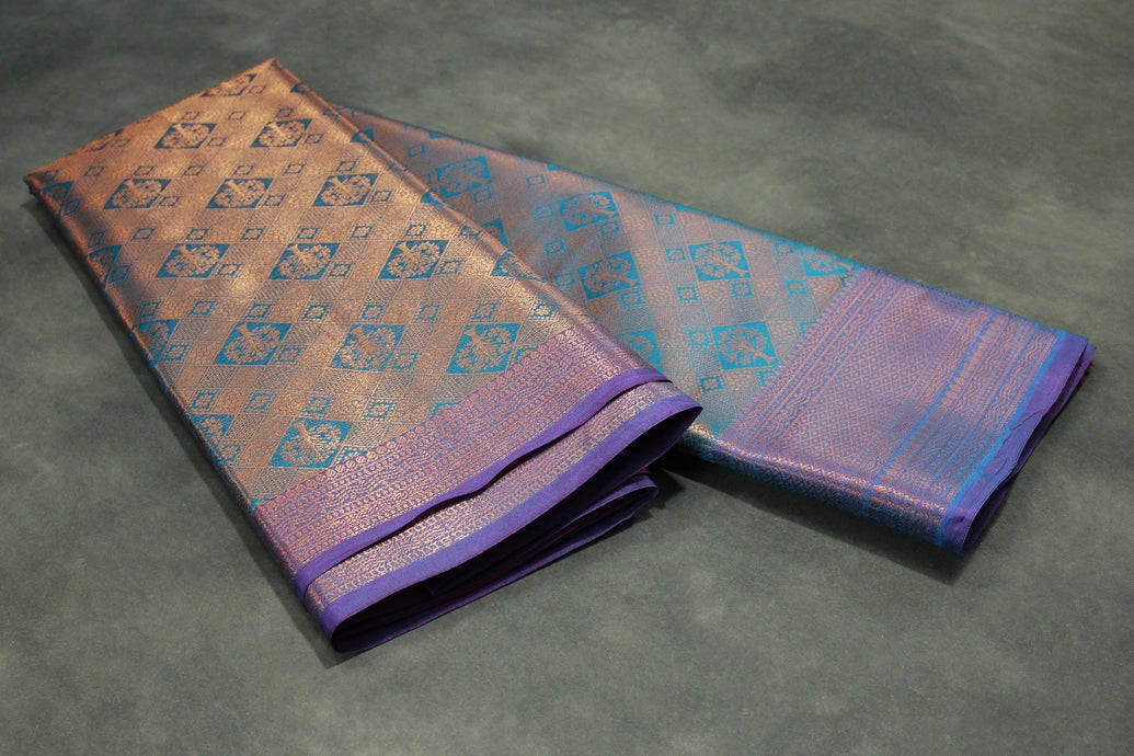 Blue Bridal Kubera Pattu Saree with Grand Pallu Zari Work and Zari Border, Comes with Blouse
