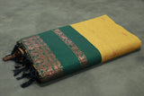 Mustard Kalyani Cotton Saree with Putta Design and Zari Border, Comes with Blouse