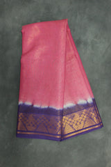 Pink Sungudi Cotton Saree with Purple Gold-Tone Zari Border, Vaira Oosi Diamond Pattern Saree JCS Fashions