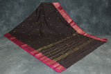 Dark Brown Poly Cotton Saree with Gold Zari Border and Butta Motifs Saree JCS Fashions