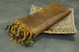 Banana Pith (Vaazhai Naar) Golden Brown Borderless Saree with Teal Butta Motifs - Handwoven