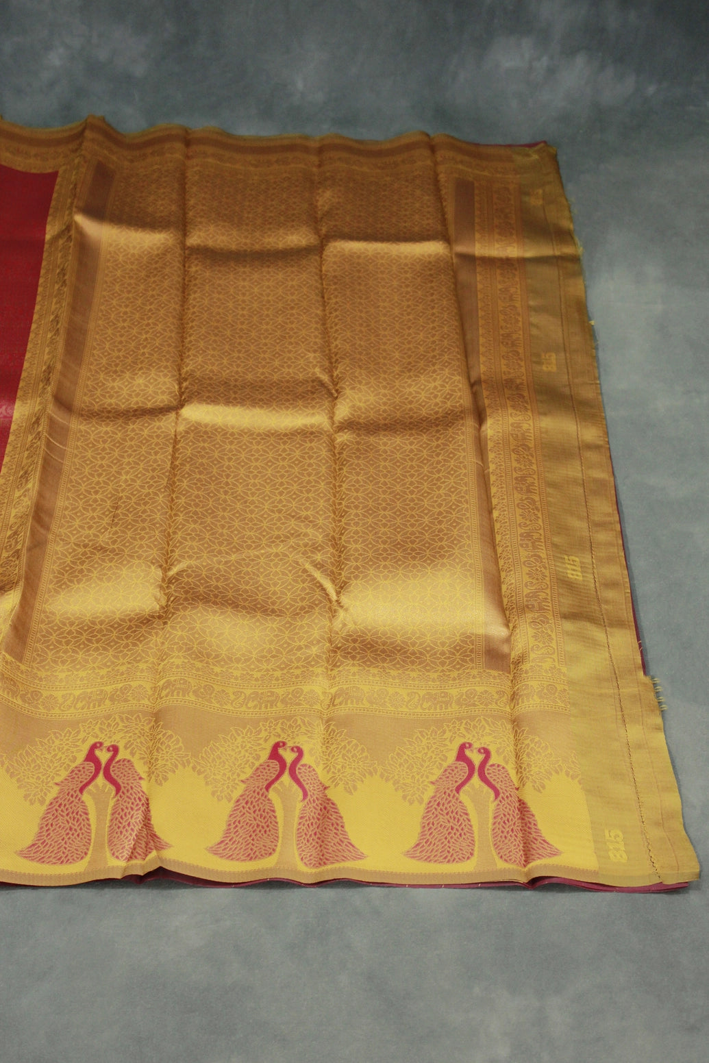 Orange Kubera Pattu Saree with Peacock Border and Contrast Pallu, Comes with Blouse