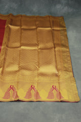 Orange Kubera Pattu Saree with Peacock Border and Contrast Pallu, Comes with Blouse