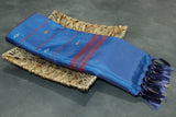 Blue Vaazhai Naar (Banana Pith) Saree with Zari Design Border, Small Butta and Blouse Piece