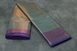 Teal Bridal Kubera Pattu Style Cotton Saree with Full Zari Work and Contrast Purple Woven Border Saree JCS Fashions