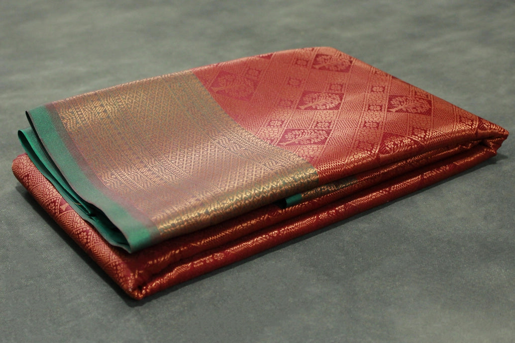 Bridal Red Kubera Silk Saree with Grand Pallu Zari Border and Blouse