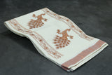 Pure Kerala Cotton White Saree with Copper Zari Peacock Embroidery