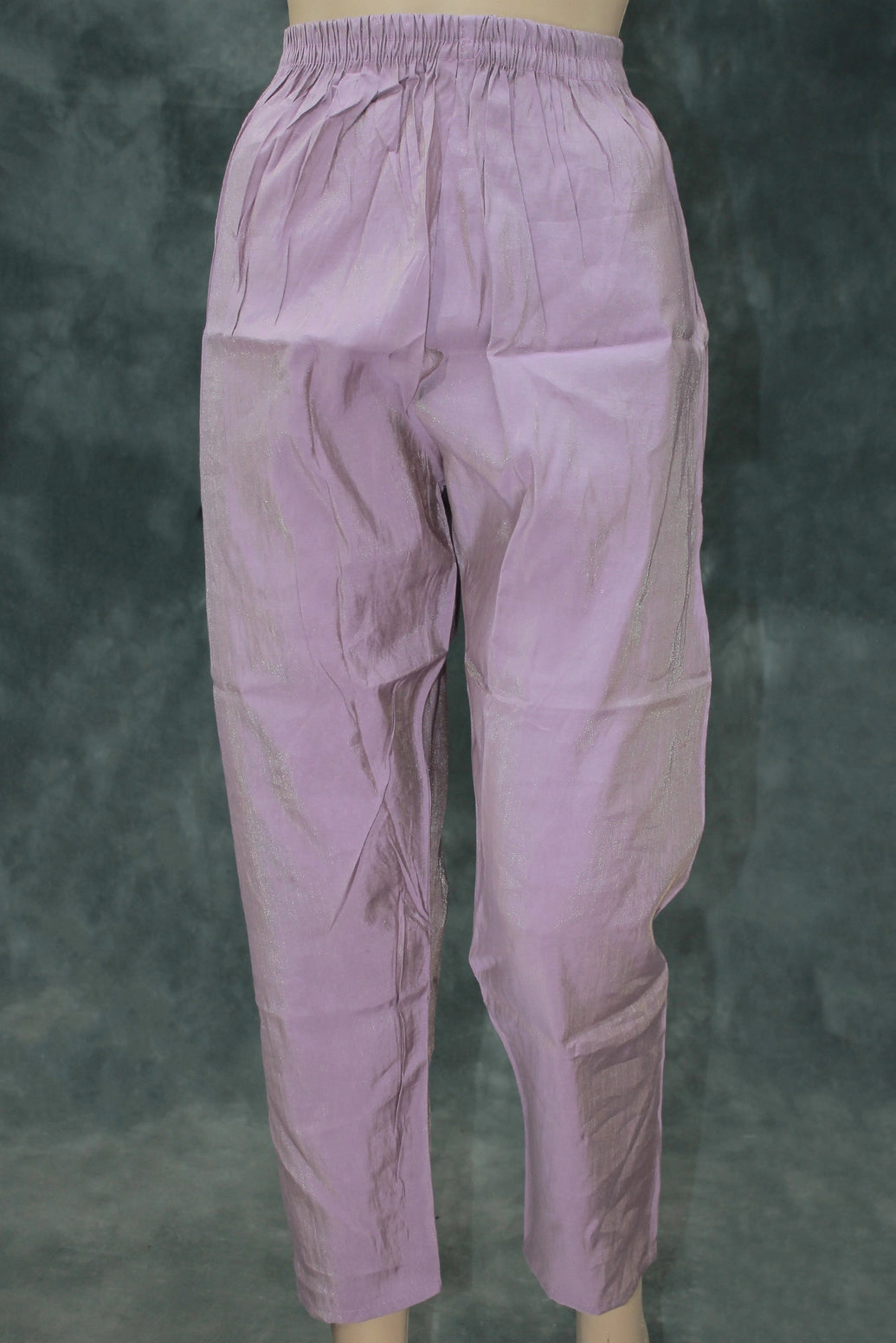 Lavender Shimmer 3-Piece Kurti Set with Aari & Pearl Embroidery, Elastic Pants and Printed Organza Dupatta