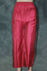 Maroon Cotton 3-Piece Kurti Set with Elastic Pant & Chiffon Dupatta, V Neck Embroidered Sequin Work