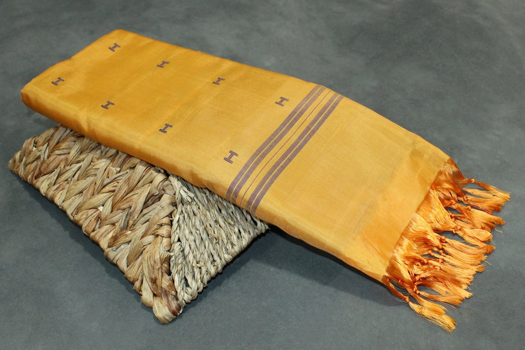 Banana Pith (Vaazhai Naar) Maroon & Yellow Borderless Saree with Small Butta