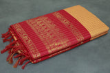 Orange Kalyani Cotton Saree with Zari Checked and Peacock Border and Blouse