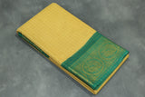 Mustard Sungudi Cotton Saree with Green Peacock Zari Double Border - Checked Weave Saree JCS Fashions