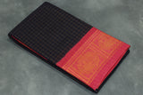 Dark Brown Sungudi Cotton Saree with Red Peacock Gold Zari Double Border, Checked Design Saree JCS Fashions
