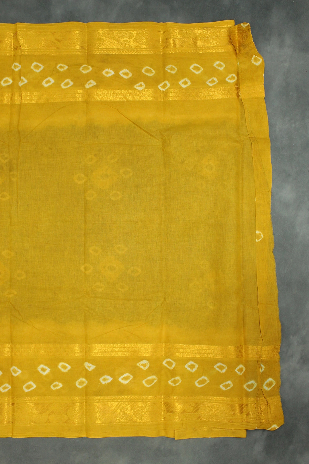 Pure Sungudi Bandhani Saree with Golden Zari Border - Dark Green & Mustard Tie-Dye Saree JCS Fashions
