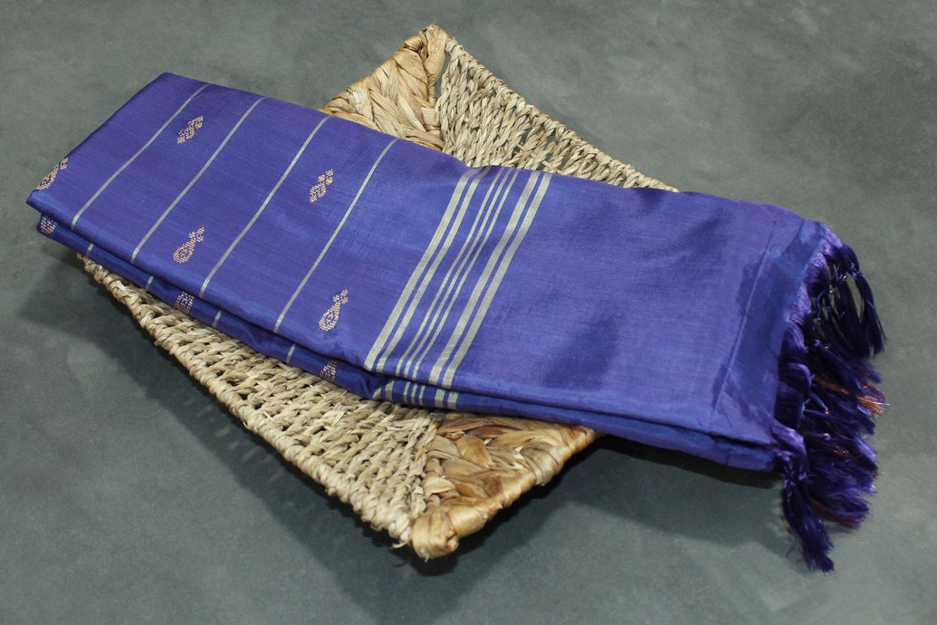 Vaazhai Naar (Banana Pith) Saree with Zari Border and Buttas - Light Green with Purple Pallu