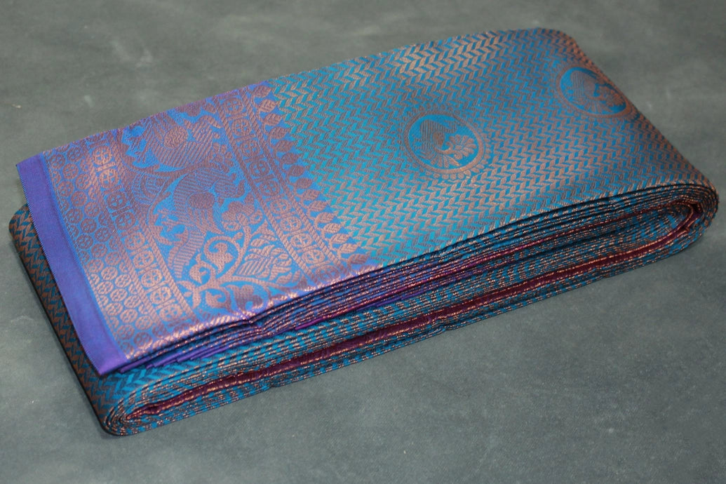 Bridal Kubera Pattu Silk Saree in Blue with Grand Pallu and Full Body Zari Work, Matching Blouse
