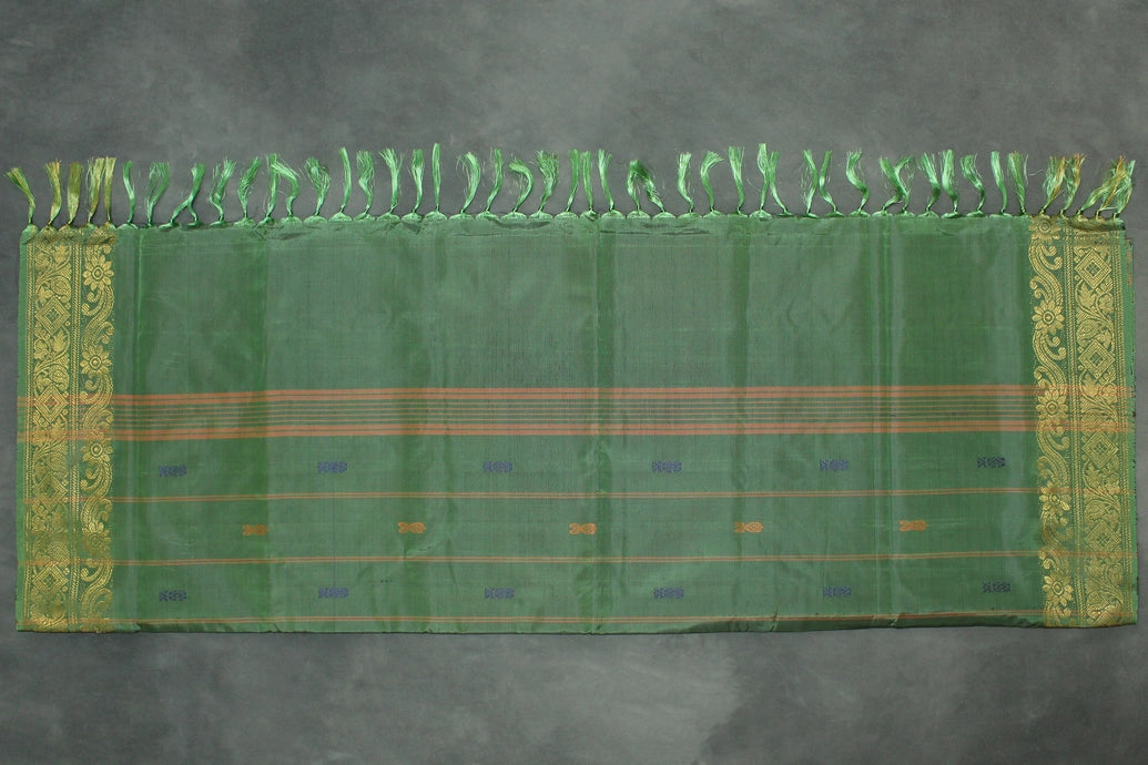 Olive Green Vaazhai Naar (Banana Pith) Saree with Zari Border and Butta Motifs
