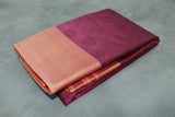 Maroon Emboss Silk Saree with Contrast Zari-Style Border and Semi Silk Design