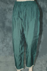 Dark Green Roman Silk 3-Piece Kurti Set with Elastic Pant, Side Pocket & Digital Dupatta