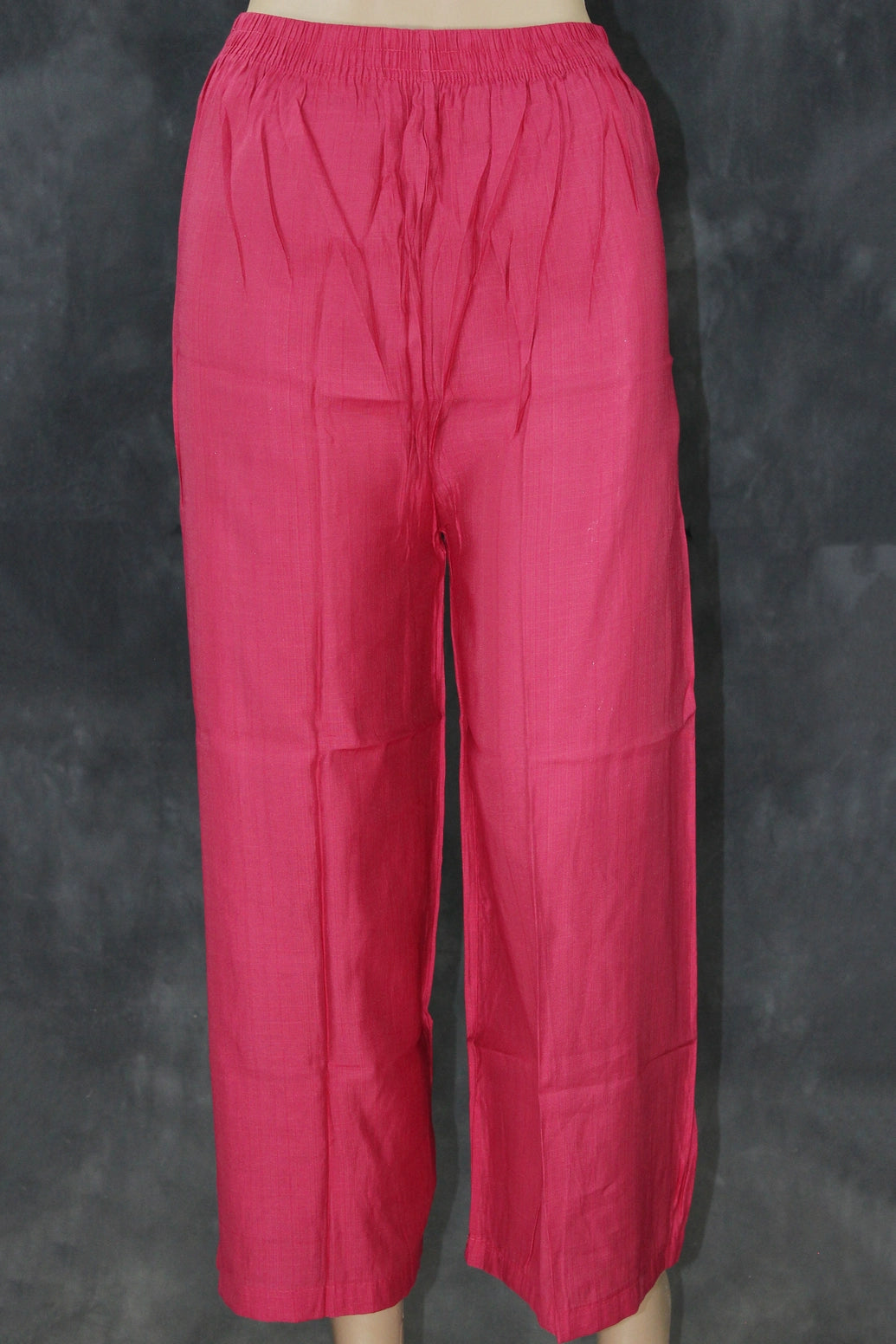 Pink Cotton 3-Piece Kurti Set with V-Neck Work, Elastic Pant & Chiffon Dupatta