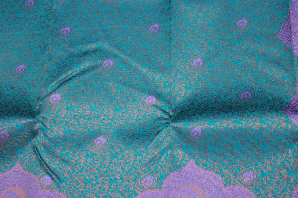 Teal Kubera Pattu Saree with Mango Design Border & Blouse, Semi Silk Traditional Wear