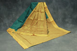 Green Kalyani Cotton Saree with Zari Checked & Peacock Border, Comes with Blouse