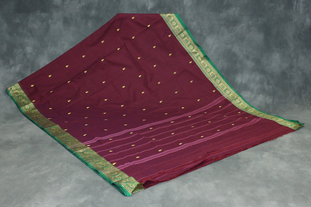 Dark Purple Poly Cotton Butta Saree with Green Thread Border Saree JCS Fashions