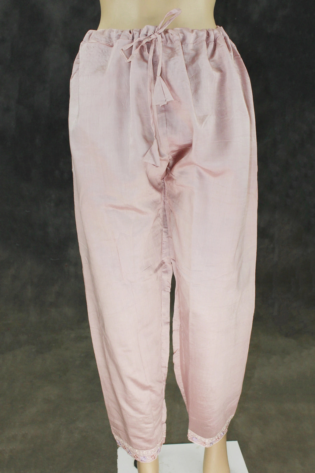 Light Onion Pink 3-Piece Salwar Suit Set with Organza Chiffon Kurti, Elastic Pant & Stone Work Dupatta
