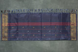 Navy Blue Banana Pith (Vaazhai Naar) Saree with Zari Border and Small Buttas