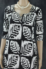 Black & White Rayon Printed Kurti Set with Beaded Neck and Elastic Pant Kurti JCS Fashions