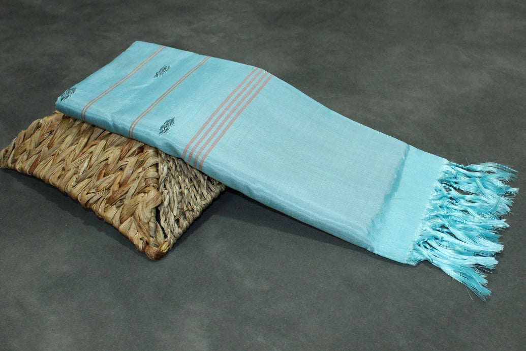 Sky Blue Vaazhai Naar (Banana Pith) Borderless Saree with Small Butta