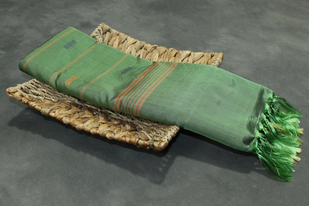 Olive Green Vaazhai Naar (Banana Pith) Saree with Zari Border and Butta Motifs