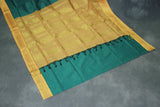Green Kalyani Cotton Saree with Zari Checked & Peacock Border, Comes with Blouse
