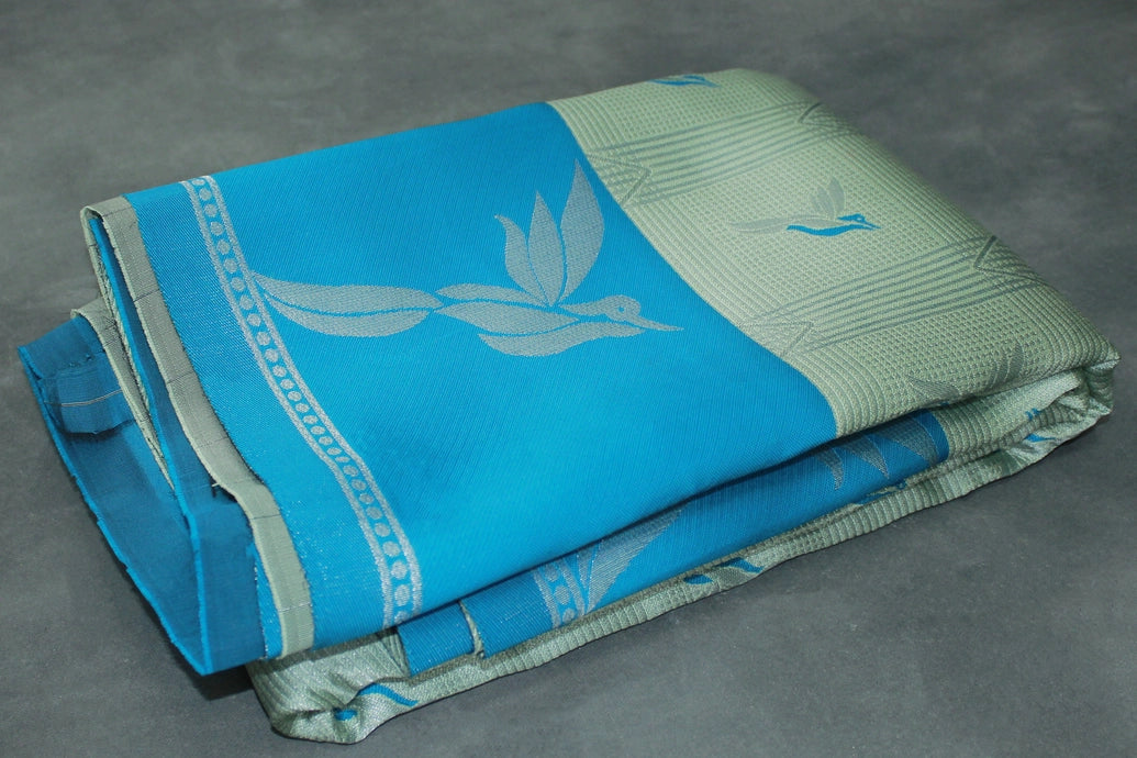 Pastel Blue Kubera Silk Saree with Kingfisher Pallu, Zari Border and Matching Blouse