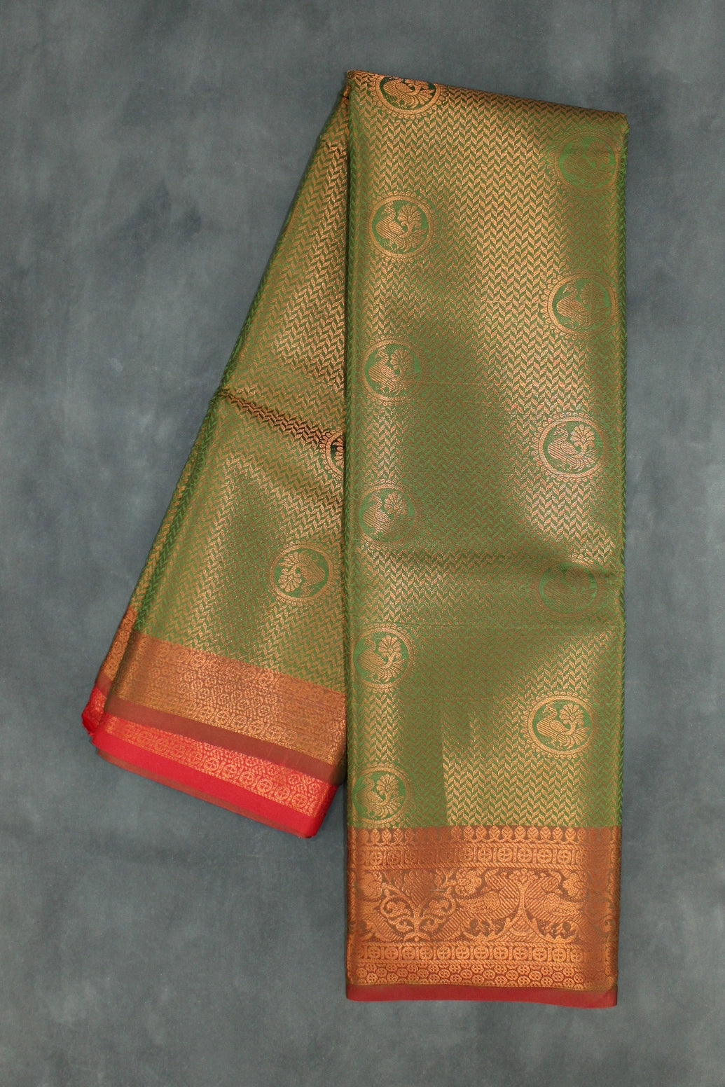 Mehendi Green Bridal Pattu Saree with Full Body Zari Work and Traditional Border